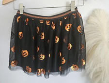 Halloween Pumpkin Print Skirt Girls 10-12 Lined