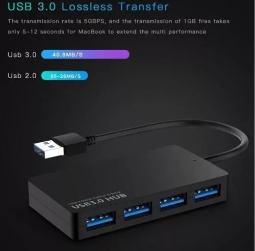 USB 3.0 Hub USB Hub Adapter W/ 4 USB Ports (KS30) High Speed Slim For PC Laptop - Picture 6 of 9