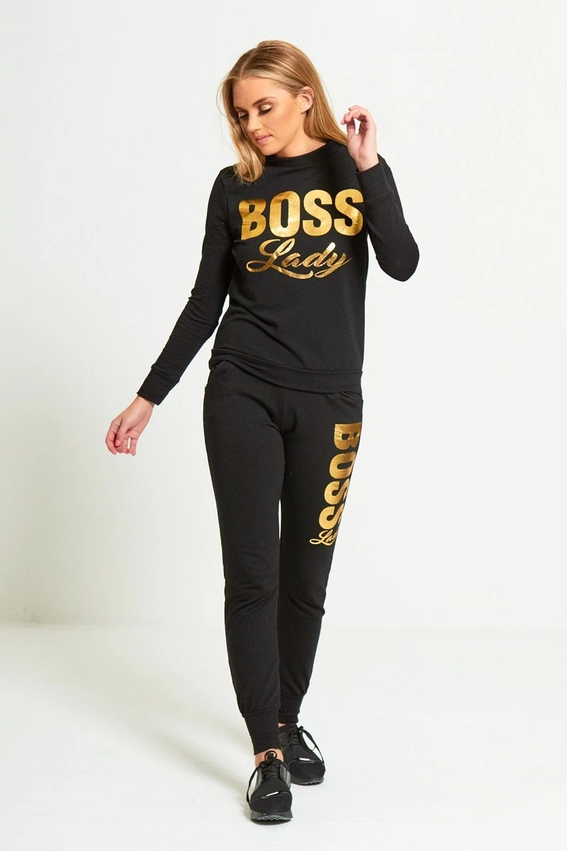 Black and gold tracksuit womens 2025