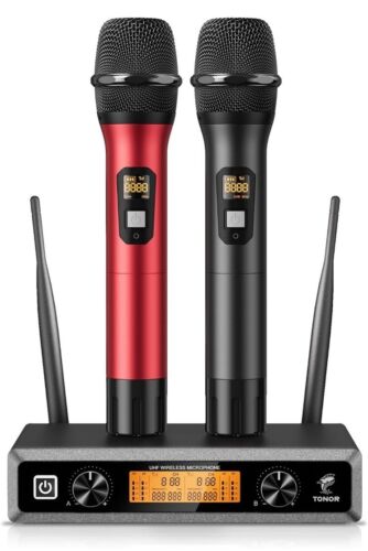 TONOR Wireless Microphone,Metal Dual Professional UHF Cordless Black And Red - Picture 1 of 9