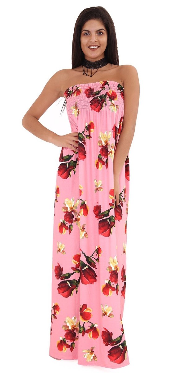Womens Strapless Maxi Dress Ladies Sheering Boob tube Bandeau Long Size  12-22 | eBay