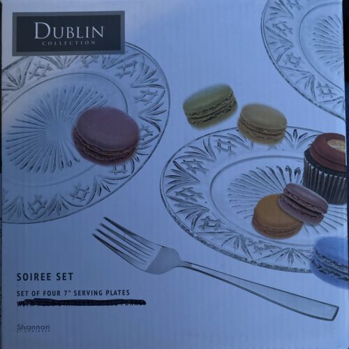 Godinger Dublin Cocktail Crystal Serving Plates Set ***no Forks In Box. - Picture 1 of 3