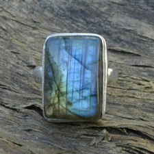 Natural Fire Labradorite Gemstone 925 Sterling Silver Ring Handmade Gift Ring