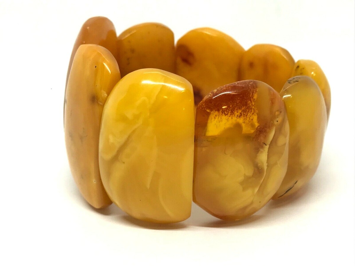 Bracelet Ambre Balte Vintage – Perles Jaunes Butterscotch – Naturel Non Traité – Fabriqué En Lituanie