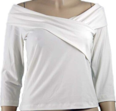 Moa Moa Off Shoulder 3/4 Sleeve Top Surplice Neckline Blouse