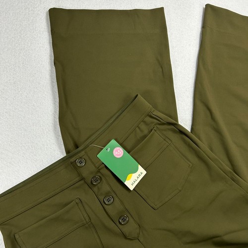 Halara Pants Women LP Olive Green High Waisted Button Wide Leg Petite Work NWT