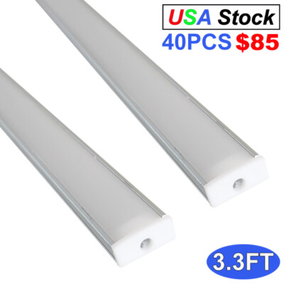 40 Pack 6.6Ft/2M 3.3Ft/1M Led Light Strip Channel U Shape Tracck W/T Milky Cover