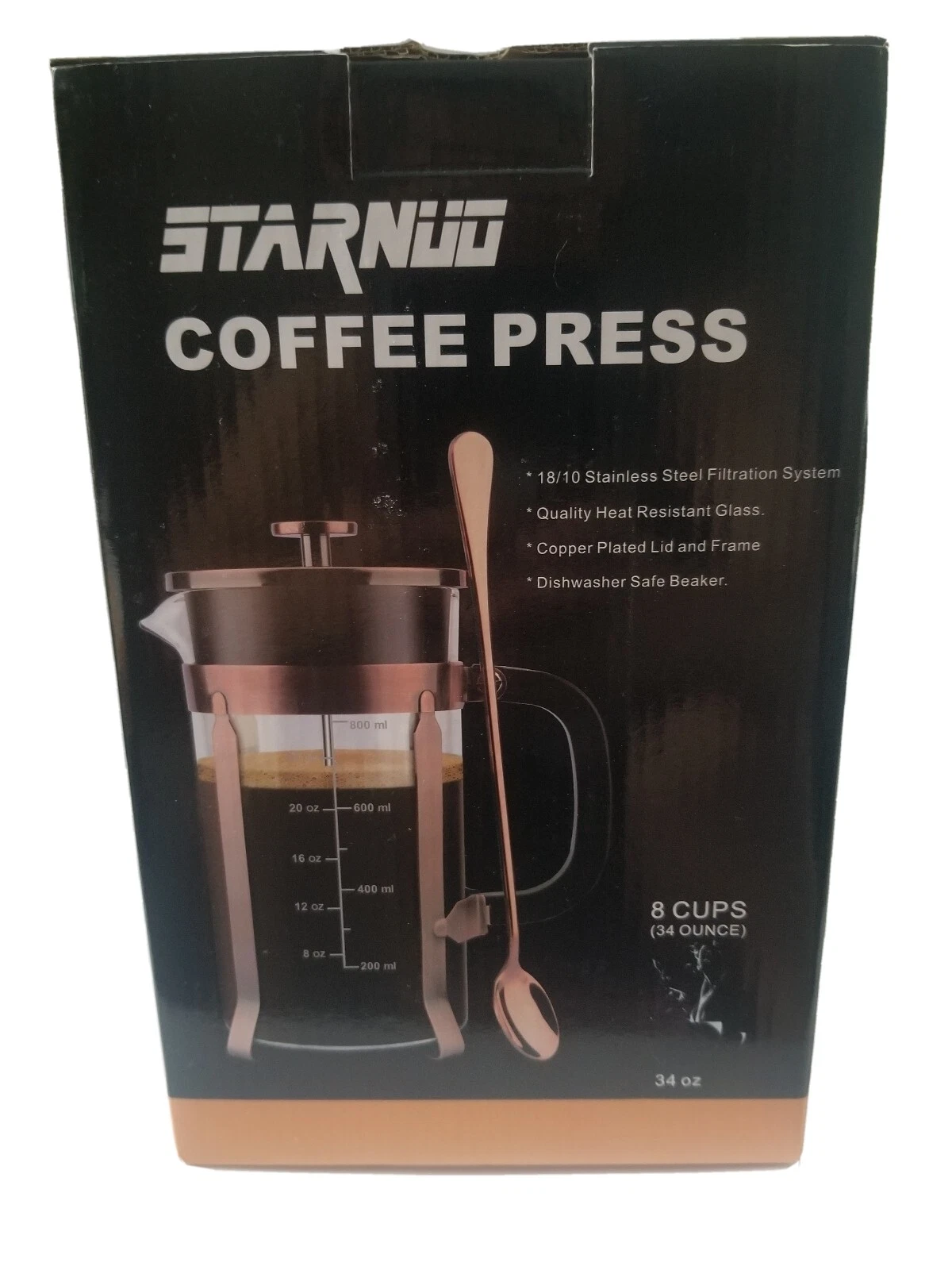STARNUO French Press Coffee Maker,34 Ounce,1.0 Liter,18/10 Stainless