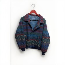Vintage 80s Pendleton Pure Wool Jacket Blanket Large Usa Southwestern Aztec Blue