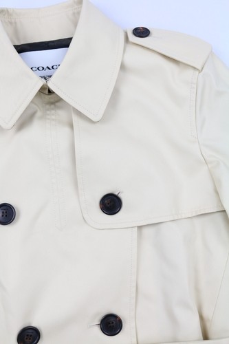 COACH CG042 Solid Short Trench Coat Bone M Double Breast Belted Adjustable Cuff - Picture 4 of 24