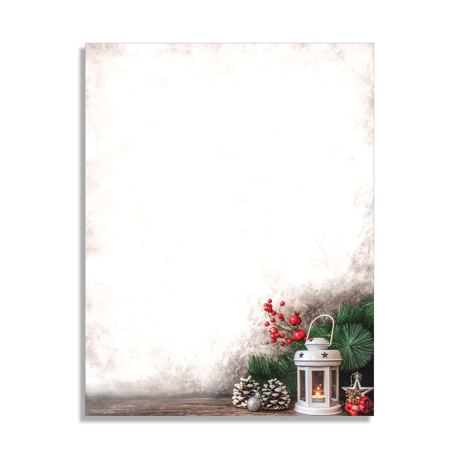 Holiday Lantern Greetings Letterhead Stationery - 50 Winter-Themed Sheets