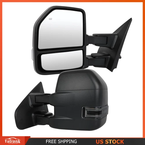 For 2004-2014 Ford F-150 Power Heated Puddle Light Turn Signal Black Tow Mirrors