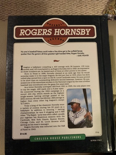 Rogers Hornsby Book Jack Kavanagh Baseball Legends Cardinals - Picture 2 of 9