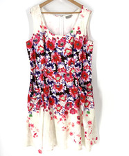 eShakti Dress Size 2X 22W Womens White Pink Floral Print Pockets Fit Flare Tea