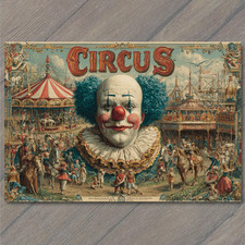 POSTCARD Circus Clown Big Top Fairground Crowd Poster POSTCARD Circus Clown Big Top Fairground Crowd Poster