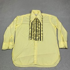 Vintage After Six Tuxedo Shirt Men 16.5 33 Yellow Ruffle French Cuff Disco 70s