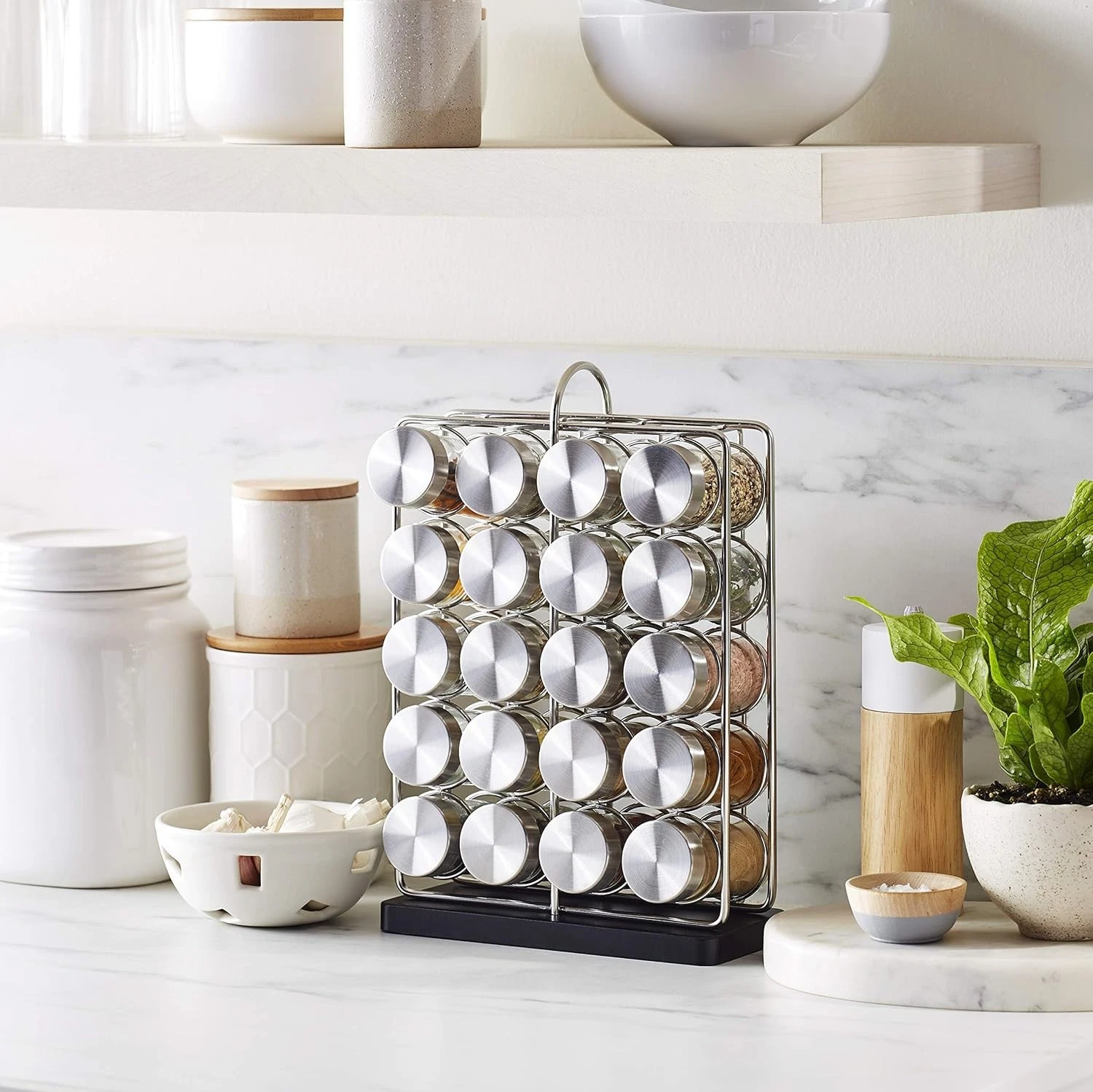 20 Jar Spice Rack Organizer Chrome Glass Jars Countertop Space Saving NEW