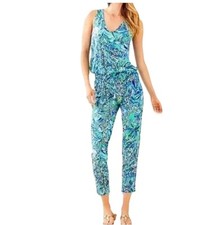 Lilly Pulitzer Paulina Jumpsuit Medium Bennet Blue Sleeveless Preppy Resortwear