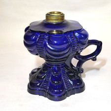 Coolidge Drape Cobalt Blue Footed Finger Oil Lamp Antique Glass Hand Pedestal