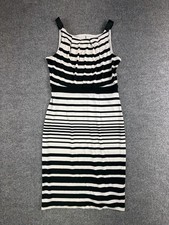 Liz Claiborne Dress Womens Small Black White Striped Scoop Neck Sheath Stretch