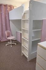 IKEA Stuva Loft Bed And Mattress Bundle - White & Pink, Ready to Go!