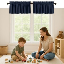 Navy Blue Valance Curtains 2 Pack, 54x18 Inches, 100 Cotton, Rod Pocket Wind...