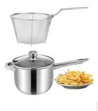 Stainless Steel Chip Pan with Basket & Lid - 3.2L Deep Fryer Pot with Basket