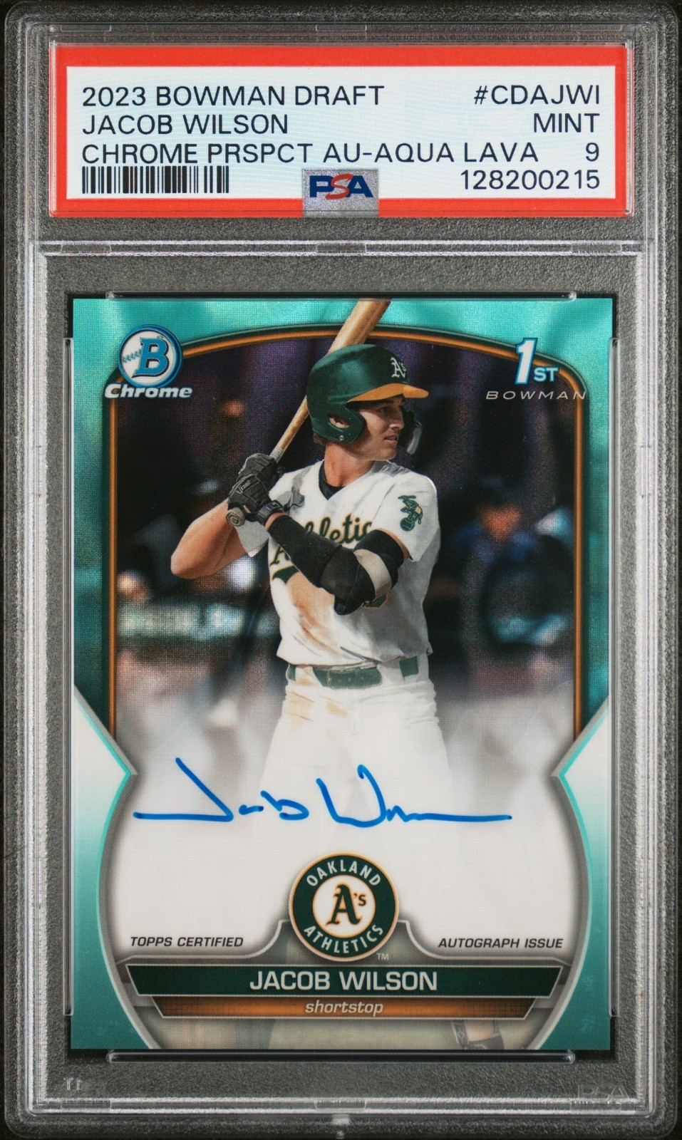 2023 BOWMAN DRAFT JACOB WILSON 1ST CHROME PROSPECT AUTO AQUA LAVA /199 PSA 9