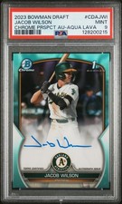 2023 BOWMAN DRAFT JACOB WILSON 1ST CHROME PROSPECT AUTO AQUA LAVA /199 PSA 9