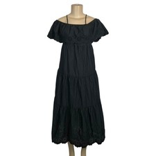 Old Navy Black Eyelet Lace Tiered Midi Dress XS Boho Western Cottagecore Cowgirl