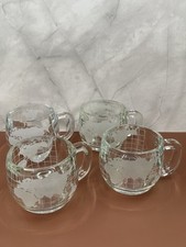 70&rsquo;s Nescaf&eacute; Round Globe COFFEE Mugs Set of 4 Etched World Map Nestle Co. VTG