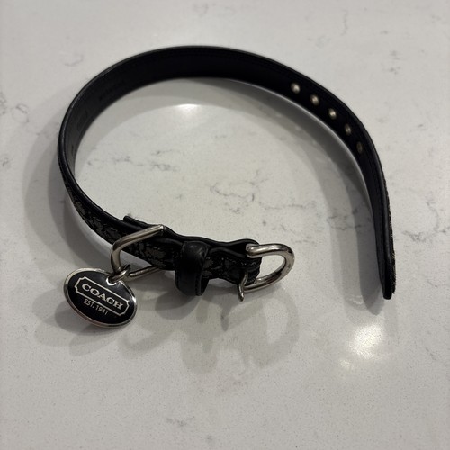 Coach Signature Leather Adjustable Dog Collar Black Small 11-13" Great Shape!