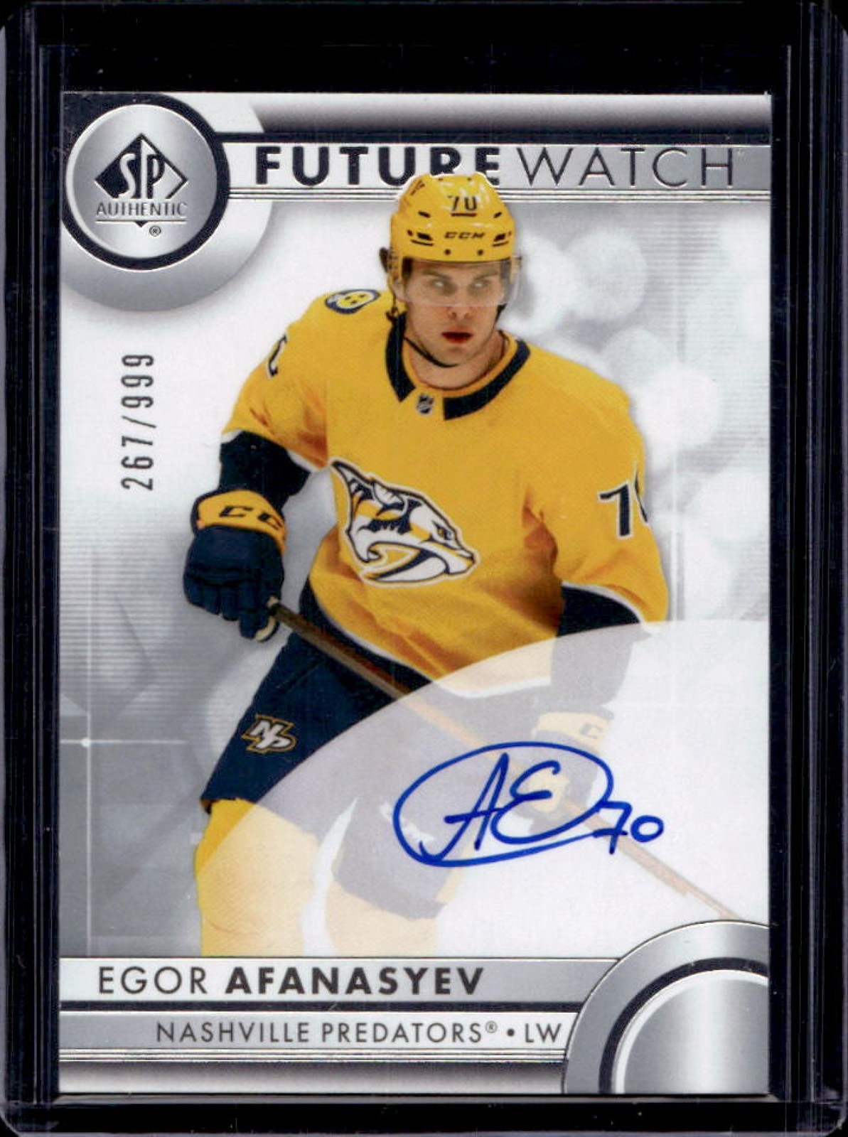 2023-24 SP Authentic Egor Afanasyev Future Watch Auto RC #267/999 Predators