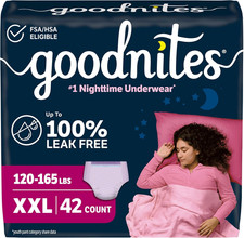 Goodnites Girls Nighttime Underwear XXL 120-165 lbs 42 Ct 2 Pack Size