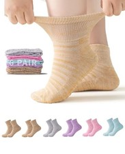 6 Pair Diabetic Ankle Slipper Socks with Grippers for Women Extra Width Non B...