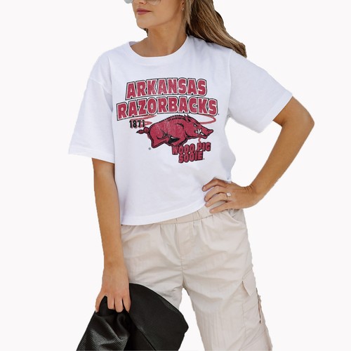 Women's Gameday Couture White Arkansas Razorbacks Logo Boxy Fit Cropped T-Shirt