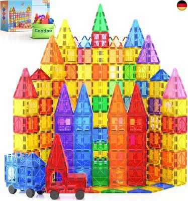 100 Magnetic Tiles STEM Building Toy with 2 Cars, Sensory Magnetic Building