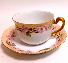 T&V France Limoges Cup and Saucer Tressemann & Vogt Depose Wild Rose