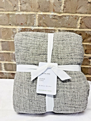Pottery Barn CLOUD COTTON LINEN Blanket King/California King ~ LODEN~ NWT