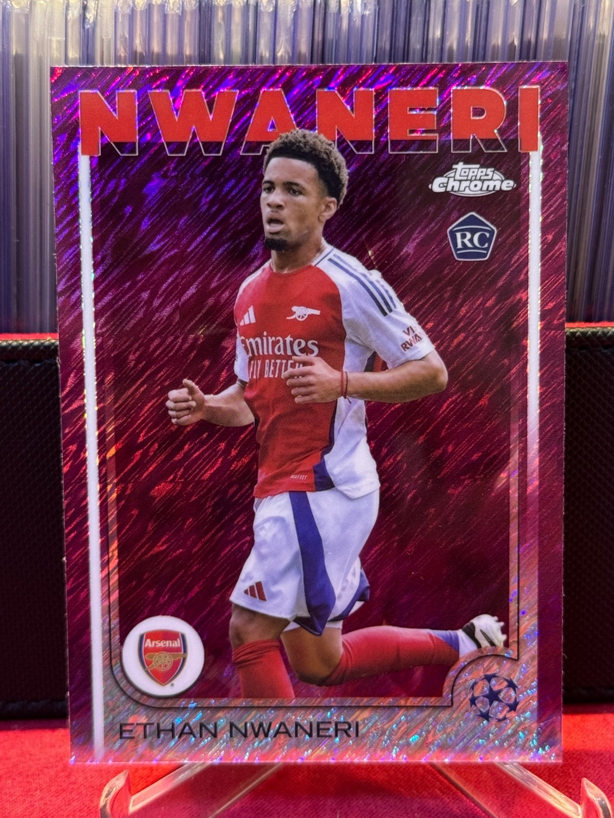 2024-25 TOPPS CHROME UEFA ETHAN NWANERI MAGENTA SHIMMER ARSENAL #158 RC
