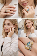 Gilded Sterling Silver Ring Blue Topaz Clear Crystal Crown Design For women