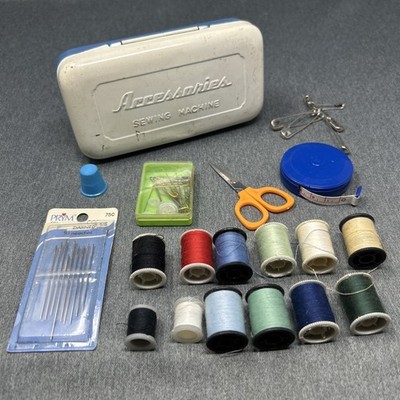 Vintage Sewing Kit Bundle West Germany Needles USA Metal Box Thread Notions Lot