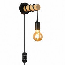 Plug In Wall Light Adjustable Single Wood Arm Reading Wall Lamp Bedside Lighting