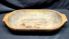 Antique Primitive Hand Hewn Trencher Bread Bowl, 17.5"L x 9"W x 3"H New England
