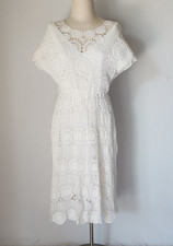 Vintage 1970s Hand Crochet Dress Line White Cotton Lace Elastic Waist Bust 40"