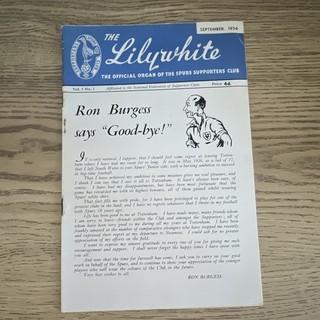 The Lilywhite Tottenham Hotspur Magazine Sept 1954 Vol 5 No 1 Ron Burgess