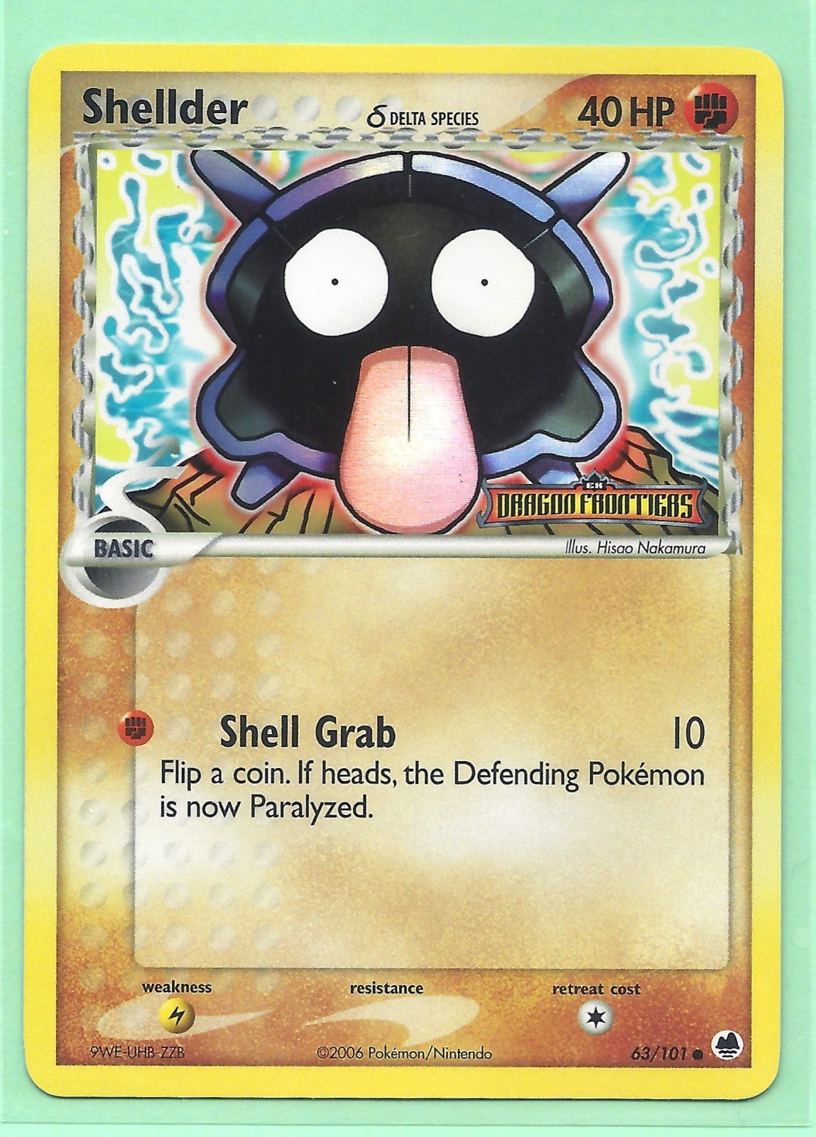 SHELLDER Delta Species) 63/101-Ex DRAGON FRONTIERS POKEMON-REV HOLO-STAMPED-NM