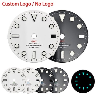 28.5mm Custom Logo Watch Dial For NH34 GMT Movement Blue Green Luminous Faces