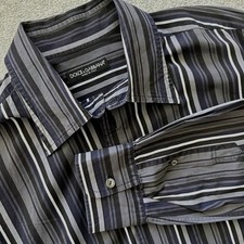 Dolce & Gabbana Button Down Shirt Mens 17.5 44 Gray Black Blue Striped Italy