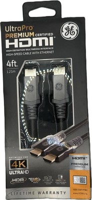 GE Premium 4K ULTRA HD HDMI 2.0 Cable 4ft w/Ethernet Gold Plated Contacts 48719